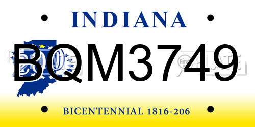 BQM3749 Indiana License Plate