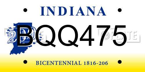 BQQ475 Indiana License Plate