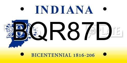 BQR87D Indiana License Plate