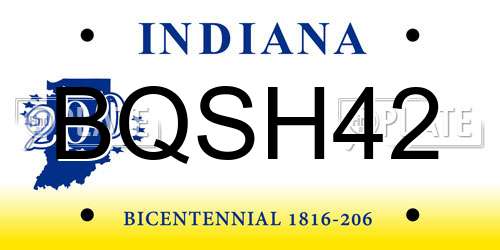 BQSH42 Indiana License Plate