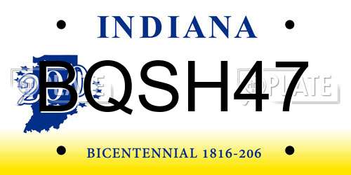 BQSH47 Indiana License Plate