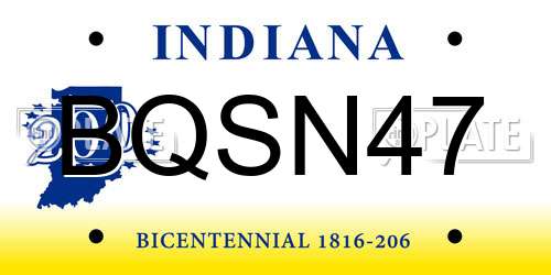 BQSN47 Indiana License Plate