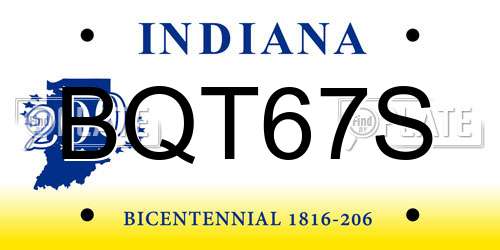 BQT67S Indiana License Plate