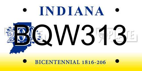 BQW313 Indiana License Plate