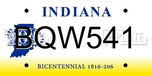 BQW541 Indiana License Plate