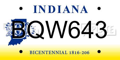 BQW643 Indiana License Plate