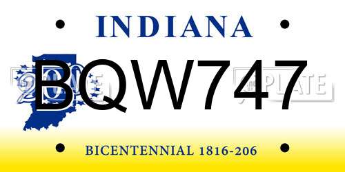 BQW747 Indiana License Plate