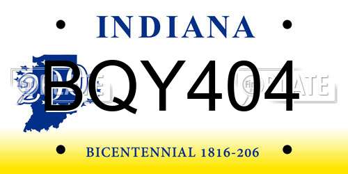 BQY404 Indiana License Plate
