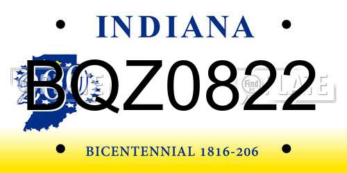 BQZ0822 Indiana License Plate