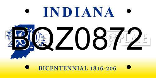 BQZ0872 Indiana License Plate