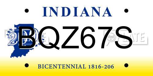 BQZ67S Indiana License Plate