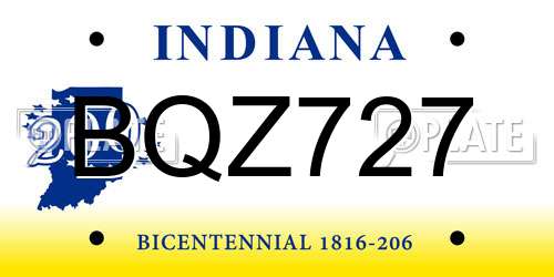 BQZ727 Indiana License Plate