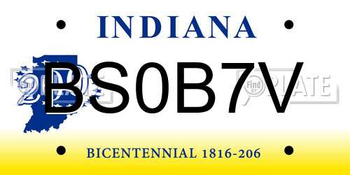 BS0B7V Indiana License Plate