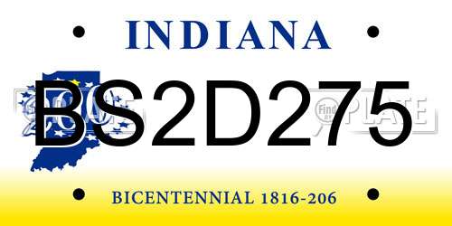 BS2D275 Indiana License Plate