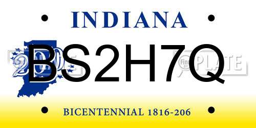 BS2H7Q Indiana License Plate