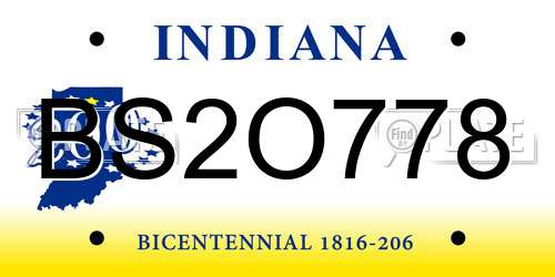BS2O778 Indiana License Plate