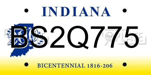 BS2Q775 Indiana License Plate