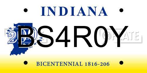 BS4R0Y Indiana License Plate