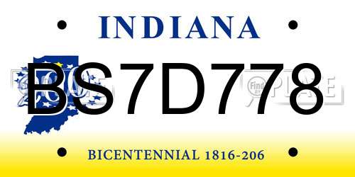 BS7D778 Indiana License Plate