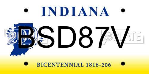 BSD87V Indiana License Plate