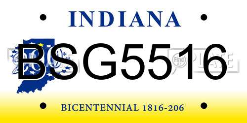 BSG5516 Indiana License Plate