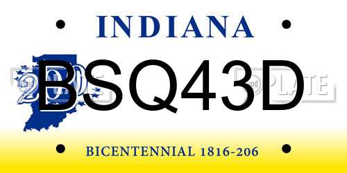 BSQ43D Indiana License Plate