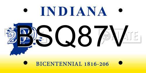 BSQ87V Indiana License Plate