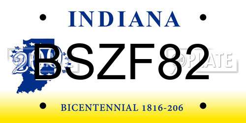 BSZF82 Indiana License Plate