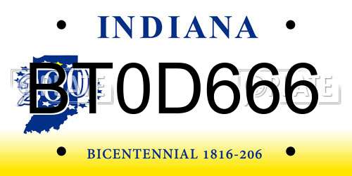 BT0D666 Indiana License Plate