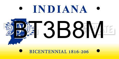 BT3B8M Indiana License Plate