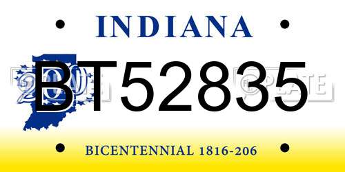 BT52835 Indiana License Plate