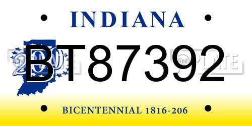 BT87392 Indiana License Plate