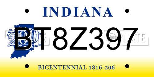 BT8Z397 Indiana License Plate