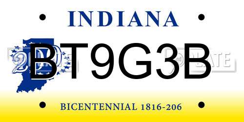 BT9G3B Indiana License Plate