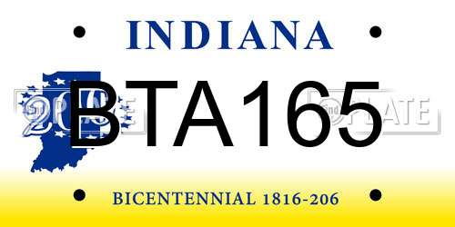 BTA165 Indiana License Plate