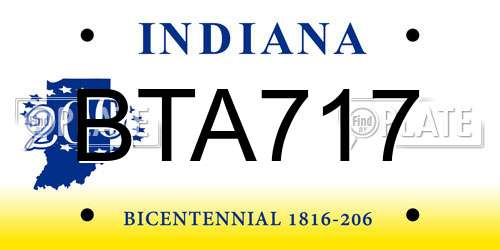 BTA717 Indiana License Plate