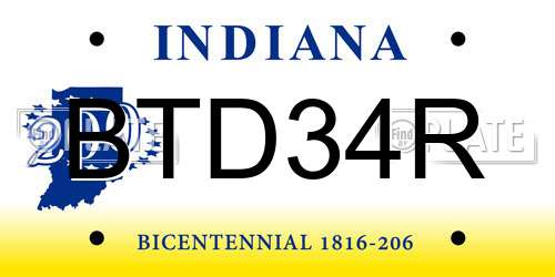 BTD34R Indiana License Plate