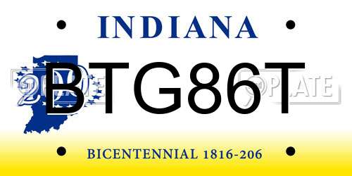 BTG86T Indiana License Plate