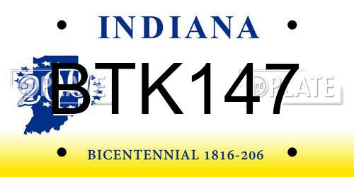 BTK147 Indiana License Plate