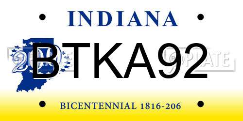 BTKA92 Indiana License Plate