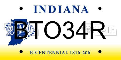 BTO34R Indiana License Plate