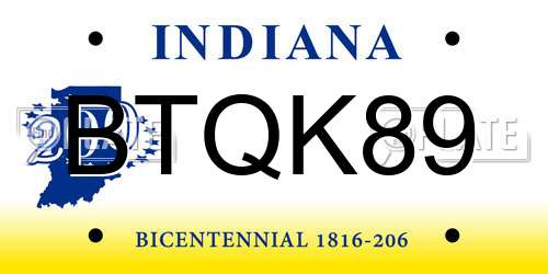 BTQK89 Indiana License Plate