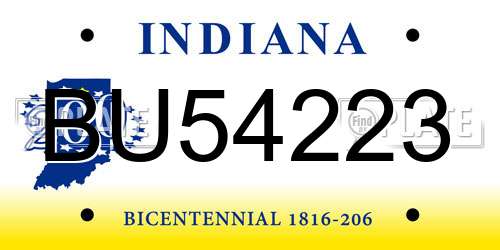 BU54223 Indiana License Plate