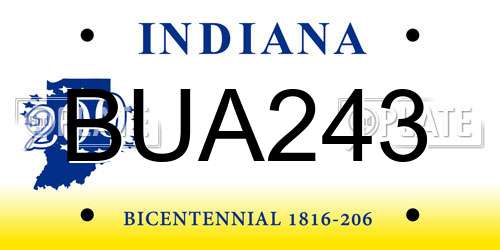 BUA243 Indiana License Plate