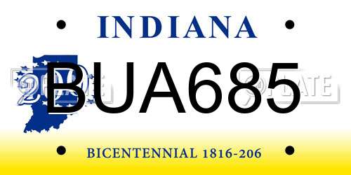 BUA685 Indiana License Plate