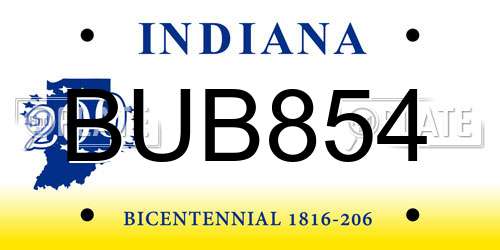 BUB854 Indiana License Plate