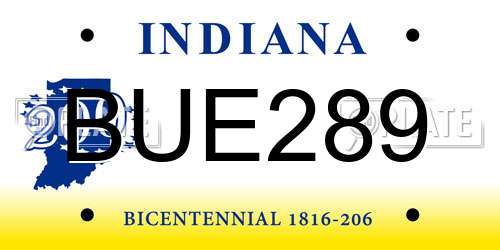 BUE289 Indiana License Plate