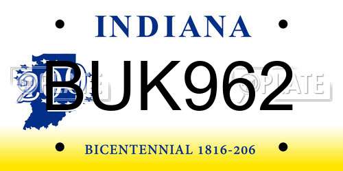 BUK962 Indiana License Plate