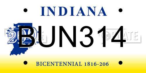 BUN314 Indiana License Plate