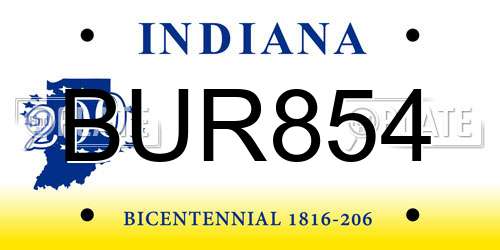 BUR854 Indiana License Plate